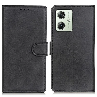 Voor Motorola Moto G54 5G hoesje met koeienhuidstructuur standaard lederen mobiele telefoonhoes portemonnee - Zwart