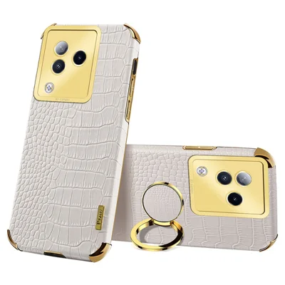 Para Xiaomi Civi 3 5G Capa Anel Suporte Shell Textura de Crocodilo Couro+TPU Capa de Telefone - Branco