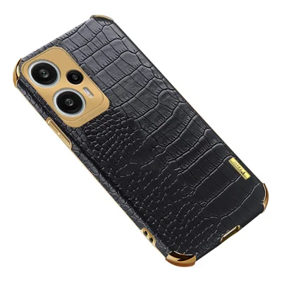 Phone Shell for Xiaomi Redmi Note 12 Turbo / Poco F5 5G Case Crocodile Texture Leather+TPU Cover - Black