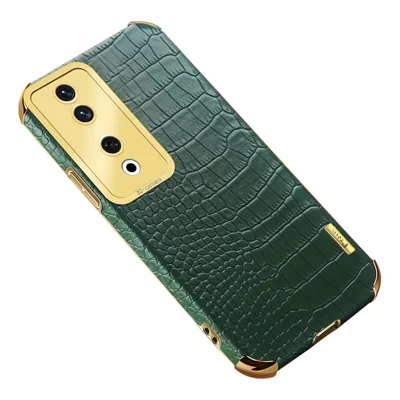 For Honor 90 Case 6D Electroplating Crocodile Texture Anti-fall Leather+TPU Phone Shell - Green