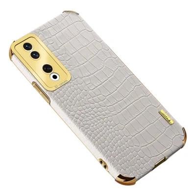 For Honor 90 Pro Cover 6D Electroplating Crocodile Texture Leather+TPU Phone Case - White