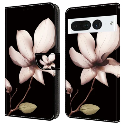For Google Pixel 7 Pro 5G Case Anti-Scratch Leather Wallet Phone Cover - Pink Flower