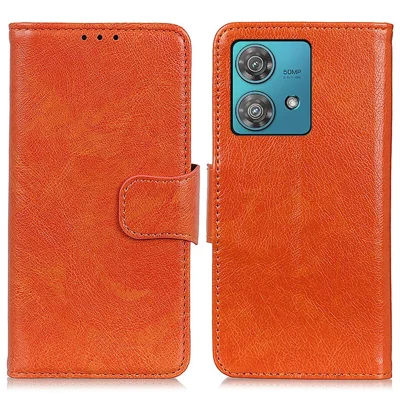 For Motorola Moto G84 5G Case Anti-Scratch Nappa Texture Split Leather Mobile Phone Cover - Orange