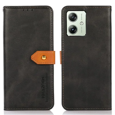 KHAZNEH For Motorola Moto G54 5G Case Leather Mobile Phone Cover with Stand Wallet - Black