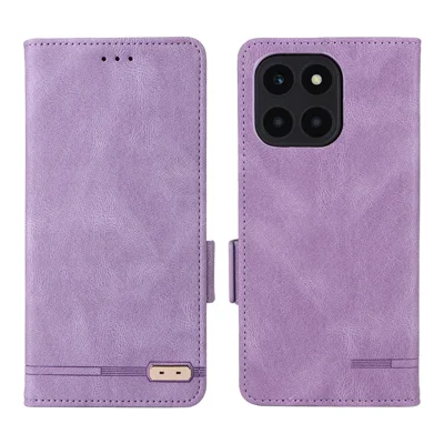 For Honor X6a 4G Case Hardware Decor Shockproof PU Leather Wallet Stand Phone Cover - Purple