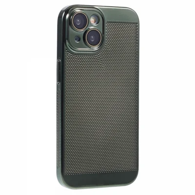 Voor iPhone 15 Plus hoesje met warmteafvoerend mesh achterklep met lensfolie - Groen