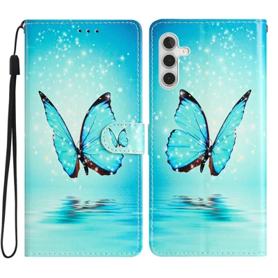 Til Samsung Galaxy A15 5G Task Case af PU-læder med mønstertryk - Blå sommerfugl