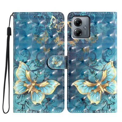 For Motorola Moto G54 5G Case 3D Pattern Design PU Leather Stand Flip Phone Cover - Butterfly