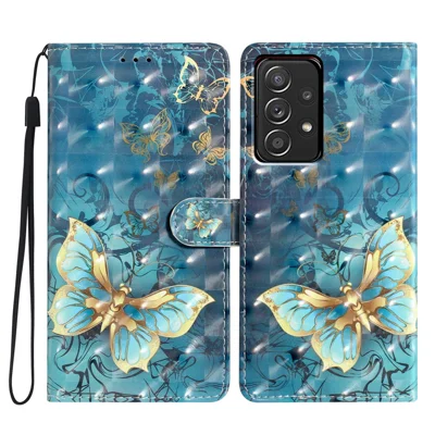 For Samsung Galaxy A53 5G Case Stand Feature PU Leather 3D Pattern Printing Phone Cover - Butterfly