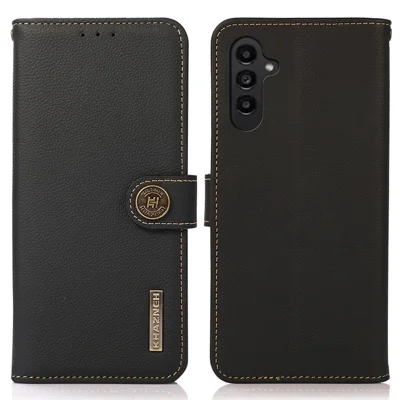 KHAZNEH för Samsung Galaxy A05s 4G skal av äkta nubbskalvskinn med plånbok och RFID-skydd, mobilskalet - Svart