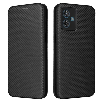 Voor Motorola Moto G54 5G hoesje met kaarthouder Koolstofvezelstructuur Antivalt Leren cover - Zwart