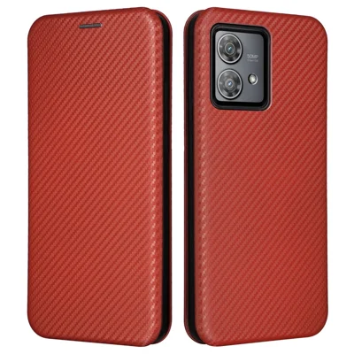 For Motorola Edge 40 Neo 5G Case Card Holder Anti-scratch Carbon Fiber Texture Leather Cover - Brown