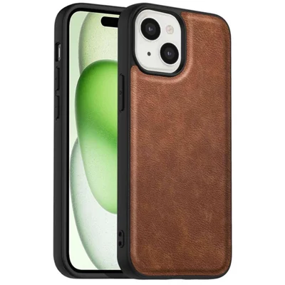 Für iPhone 15 Plus Stoßfeste Hülle PU-Leder + TPU + PC Handyhülle Retro-Handyhülle - Braun