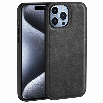 Handyhülle für iPhone 15 Pro Max, Hülle aus PU-Leder beschichtetem TPU+PC - Smartphone-Schale - Schwarz