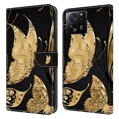 Schutzhülle für Xiaomi 13T Pro / 13T Musterdruck Ledertasche - Goldener Schmetterling