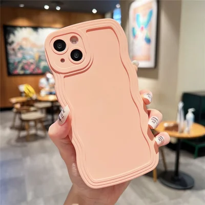 For iPhone 15 Plus Case TPU Phone Cover Wave Shape Edge Cell Phone Shell - Pink