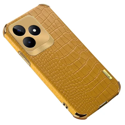 Voor Realme C53 (Global) / C53 (India) / C51 / Narzo N53 4G hoesje Gegalvaniseerd Leer+TPU Telefoonbeschermer - Geel