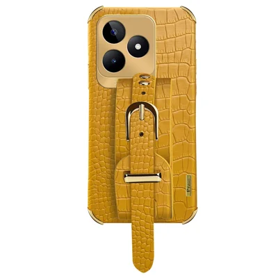 For Realme C53 (Global) / C53 (India) / C51 / Narzo N53 4G Case Wristband Electroplating PU Leather+TPU Phone Cover - Yellow