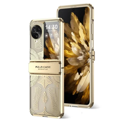 For Oppo Find N3 Flip 5G Case Wing Frame Design Hinge Protection PC Phone Cover - Gold