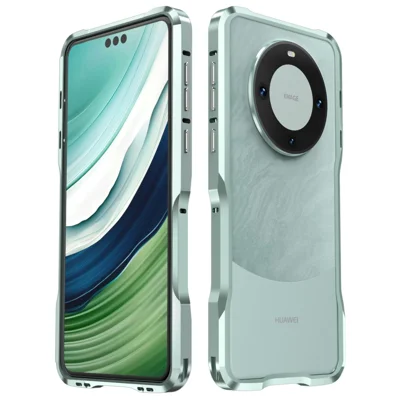 LUPHIE Para Huawei Mate 60 Pro+ Funda Bumper Antichoques Marco de Teléfono Protector de Metal - Verde Claro