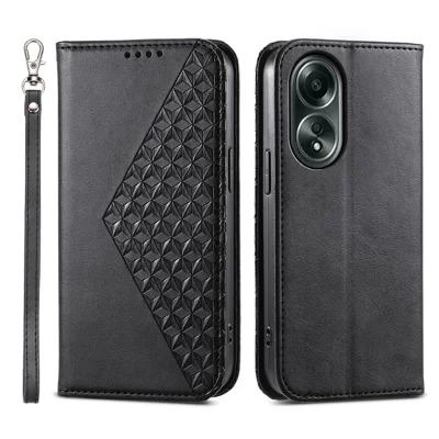 Pour étui Oppo A58 4G, étui en cuir PU avec impression, housse de téléphone avec support et porte-cartes - Noir