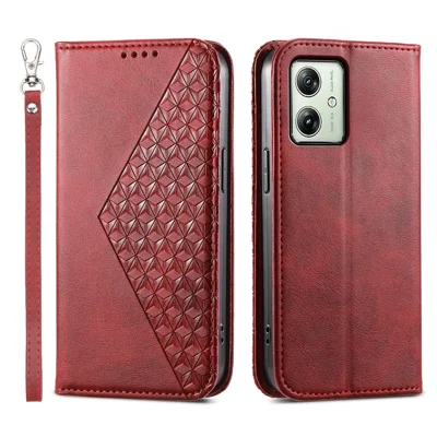 For Motorola Moto G54 5G Case Wallet PU Leather Imprinted Phone Cover - Red