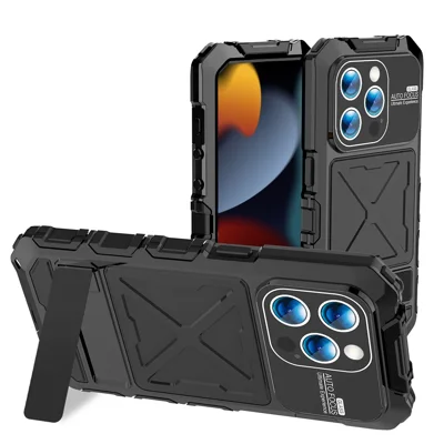 R-JUST For iPhone 15 Pro Case Fall Proof Silicone+Metal Phone Cover with Screen Film - Black