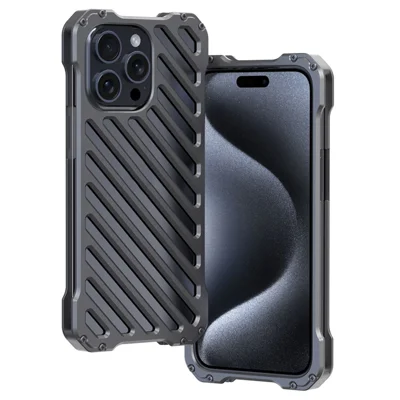 R-JUST RJ-50 For iPhone 15 Pro Case Hollow Aluminum Alloy Back Cover with Lens Protector