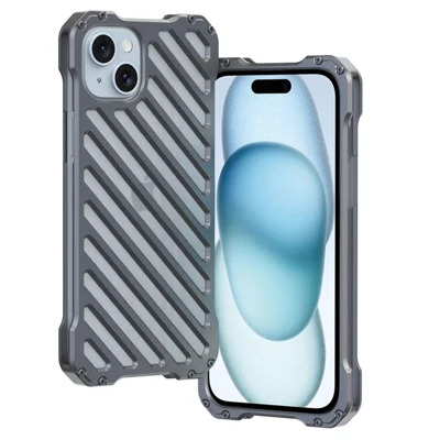 R-JUST RJ-50 For iPhone 15 Plus Case Hollow Anti-drop Aluminum Alloy Phone Cover with Lens Protector