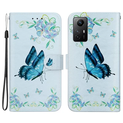 For Xiaomi Redmi Note 12S 4G Case Wallet Stand Mobile Phone Cover - Blue Butterfly Flower
