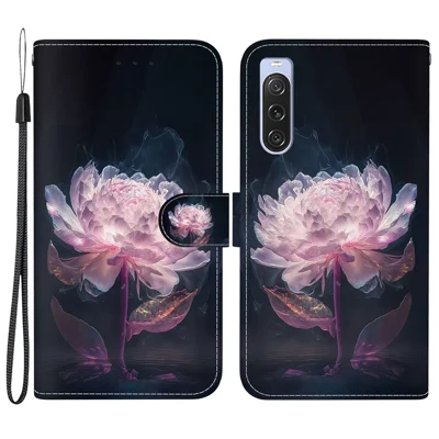 For Sony Xperia 10 V Case Pattern Printed PU Leather Protective Phone Cover - Purple Peony