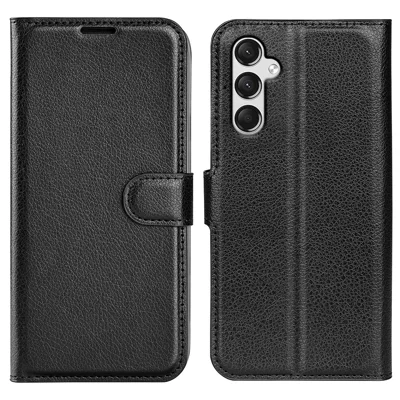 For Samsung Galaxy A25 5G (Global) (161.0 x 76.5 x 8.3mm) Case Slim-Fit Wallet Phone Shell Litchi Texture Leather Stand Cover - Black