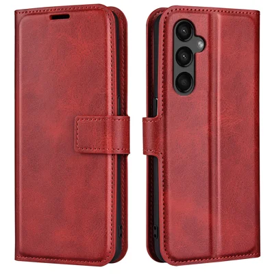 For Samsung Galaxy A15 5G Case Wallet Stand PU Leather Calf Texture Phone Cover - Red