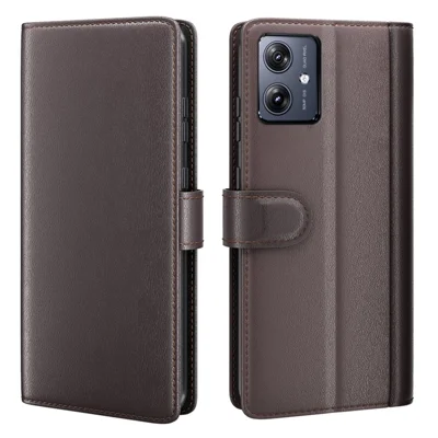 Voor Motorola Moto G54 5G hoesje Echt gespleten lederen telefoonhoes met portemonnee en standaard - Bruin