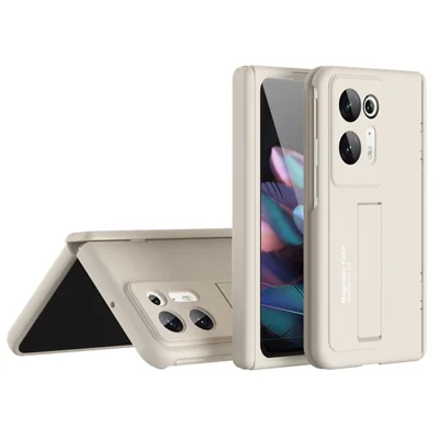 For Oppo Find N2 5G Case Protective Hard PC Phone Cover with Tempered Glass Film / Lens Protector - Beige