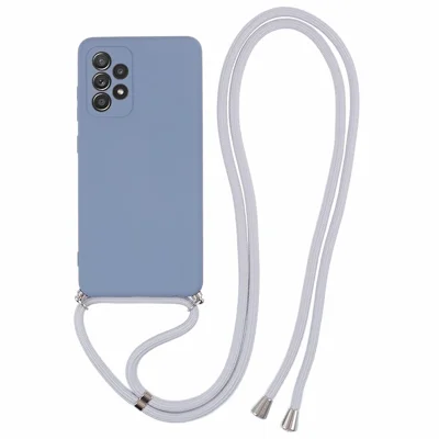For Samsung Galaxy A53 5G Rubberized Case Fiber Lining Phone Cover with Long Lanyard - Lavender Grey
