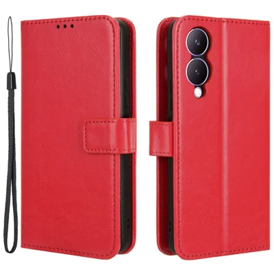 For vivo Y17s 4G / Y28 5G / Y33t (2023) V2317A Case Wallet Stand Phone Leather Cover - Red