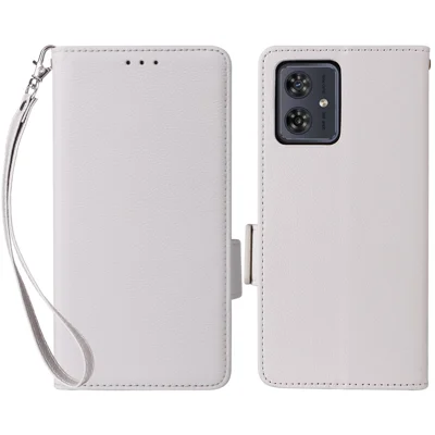 For Motorola Moto G54 5G / G54 Power 5G / G64 5G / G64y 5G Case Wallet Stand Phone Cover with Strap - White