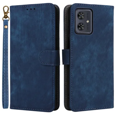 For Motorola Moto G54 5G / G54 Power 5G / G64 5G / G64y 5G Case RFID Blocking Wallet Phone Cover with Strap - Blue
