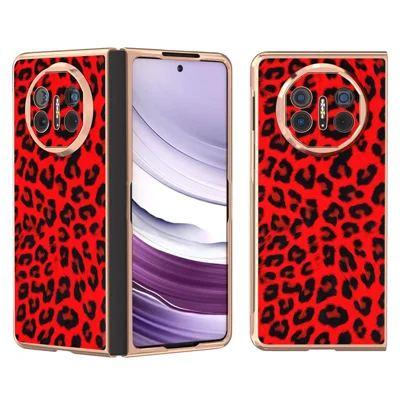 For Huawei Mate X5 Case PU Leather+PC Leopard Pattern Electroplating Phone Cover - Red