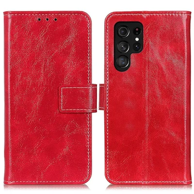 For Samsung Galaxy S24 Ultra Phone Case Wallet Anti-drop Stand Cover - Red
