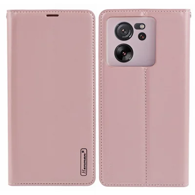 HANMAN Minuo Series For Xiaomi 13T / 13T Pro / Redmi K60 Ultra Case PU Leather Stand Magnetic Clasp Phone Cover - Rose Gold