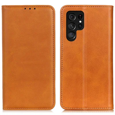 Für Samsung Galaxy S24 Ultra Case Anti-Scratch Wallet Shell Stand Split Leather Mobile Phone Cover - Braun