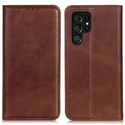 For Samsung Galaxy S24 Ultra Case Anti-Scratch Wallet Shell Stand Split Leather Mobile Phone Cover - Coffee