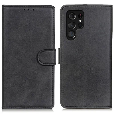 Wallet Stand Leather Cover for Samsung Galaxy S24 Ultra Case Cowhide Texture Phone Shell - Black
