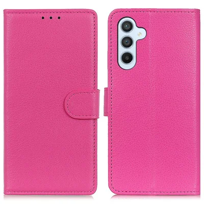 Étui pour Samsung Galaxy S25+ / S24+ en cuir PU avec support et portefeuille, texture lychee, rose