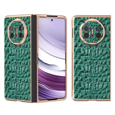 For Huawei Mate X5 5G Case Genuine Cow Leather+PC Non-Slip Electroplated Phone Cover - Green