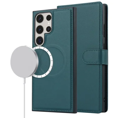 For Samsung Galaxy S23 Ultra Case Detachable PU Wallet Phone Magnetic Case - Green