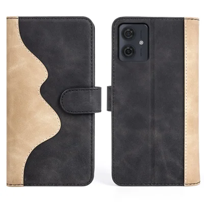 Voor Motorola Moto G54 5G hoesje Dubbelkleurig gelaste PU leer Wallet Stand telefoonhoes - Zwart