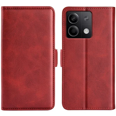 For Xiaomi Redmi Note 13 5G Case Stand Flip Calf Texture Phone Cover PU Leather Wallet Phone Shell - Red